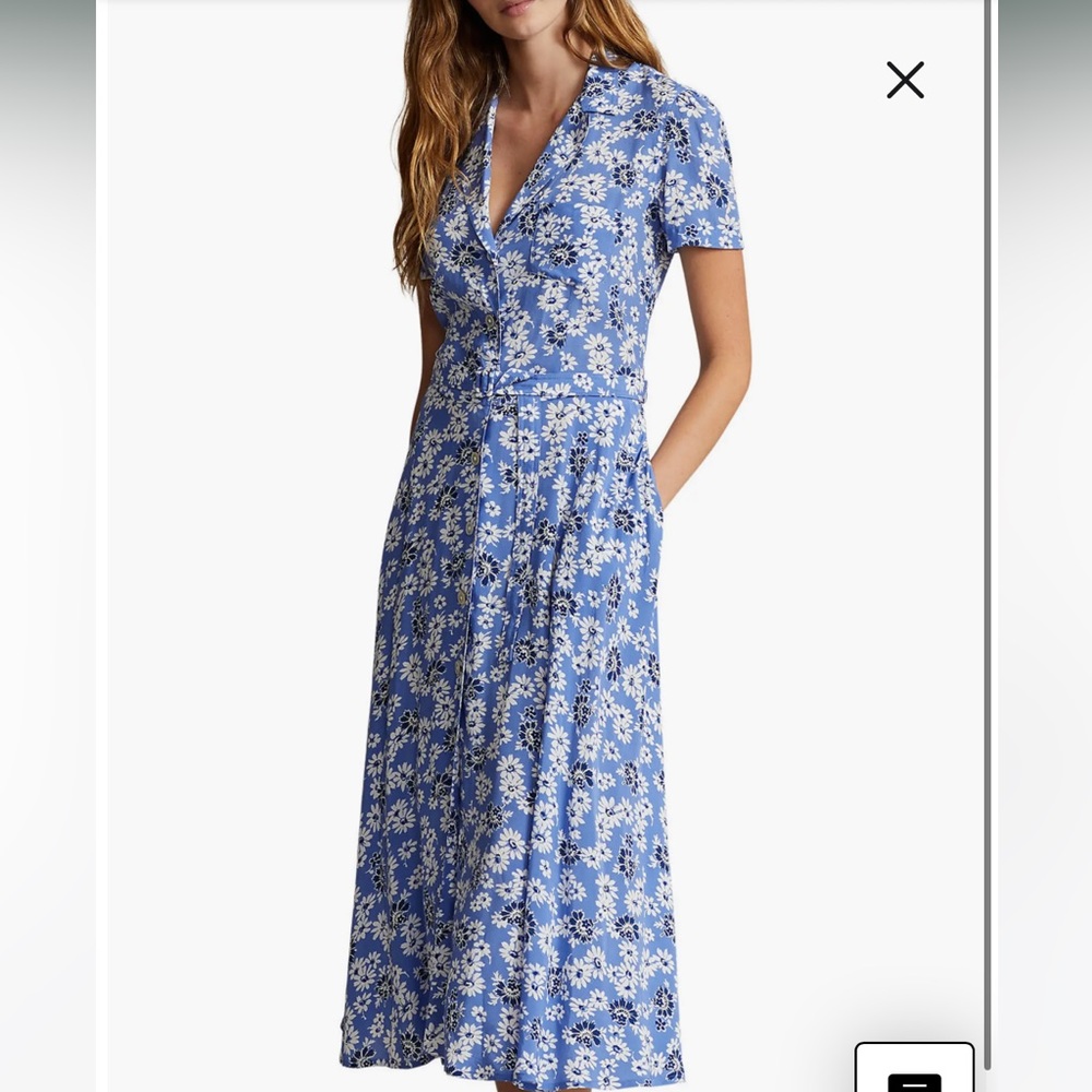 Polo Ralph Lauren Blue Floral Midi Daisy Dress 8
